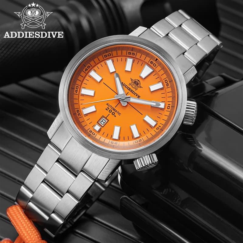 ADDIESDIVE Orologio da uomo in acciaio inossidabile Orologio meccanico automatico Impermeabile 20ATM Orologio con data di lusso Orologio da polso AD2093