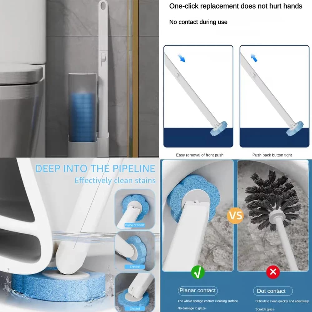 Spazzola per WC usa e getta con manico lungo, kit per la pulizia del WC montabile a parete con testina sostituibile, accessori per il bagno