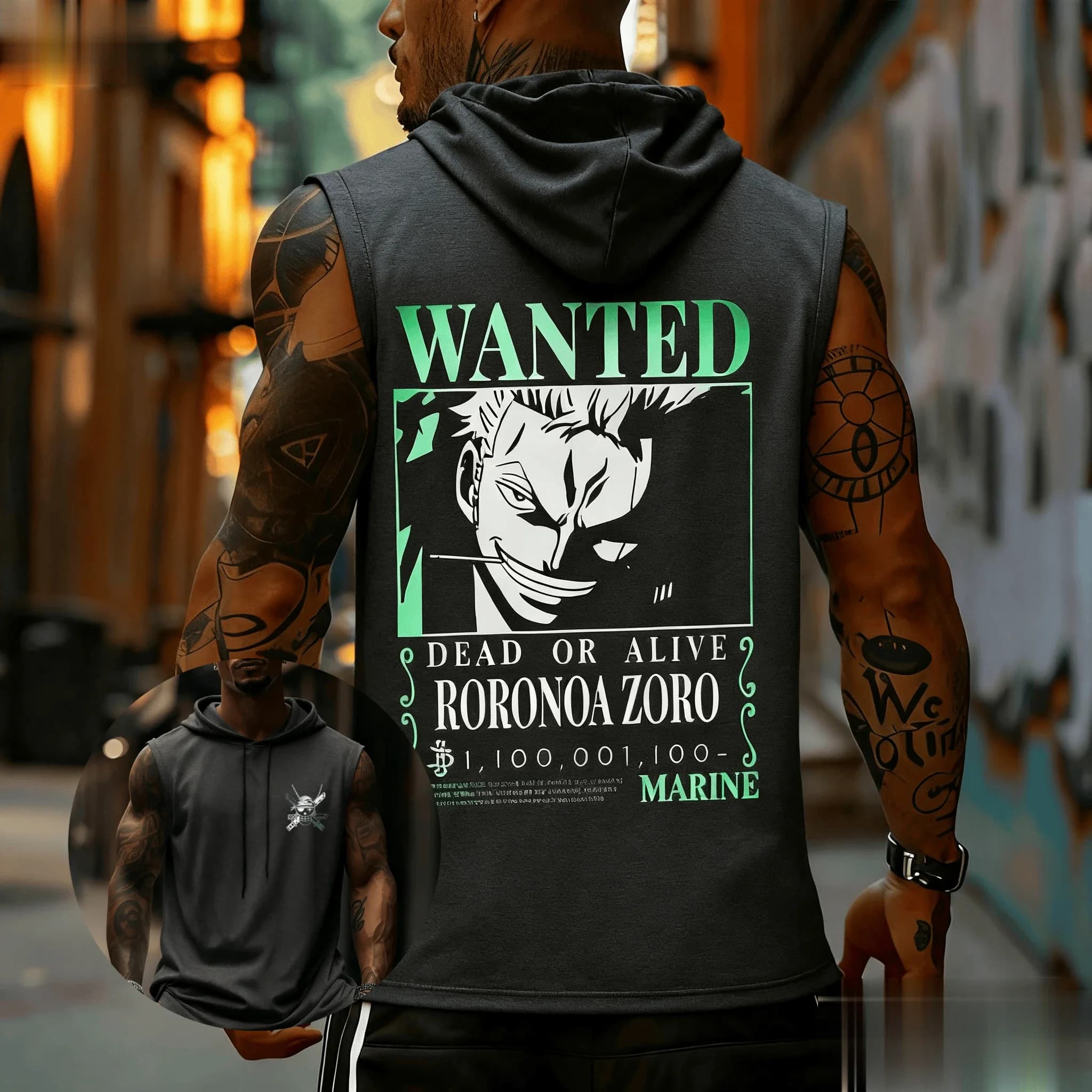 One Piece Zoro Anime Canotta da uomo senza maniche Gilet con cappuccio Streetwear Camicia muscolare estiva Stampa grafica Abbigliamento fitness da palestra casual