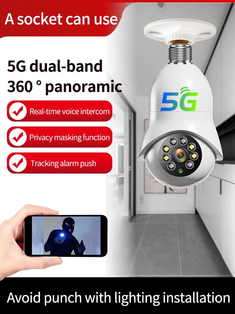 2MP 1080P 390Eyes APP 5G E27 Testa della lampada Presa Full ColorPTZ Telecamera dome IP AI Rilevazione umanoide Sicurezza domestica CCTV Baby Monitor