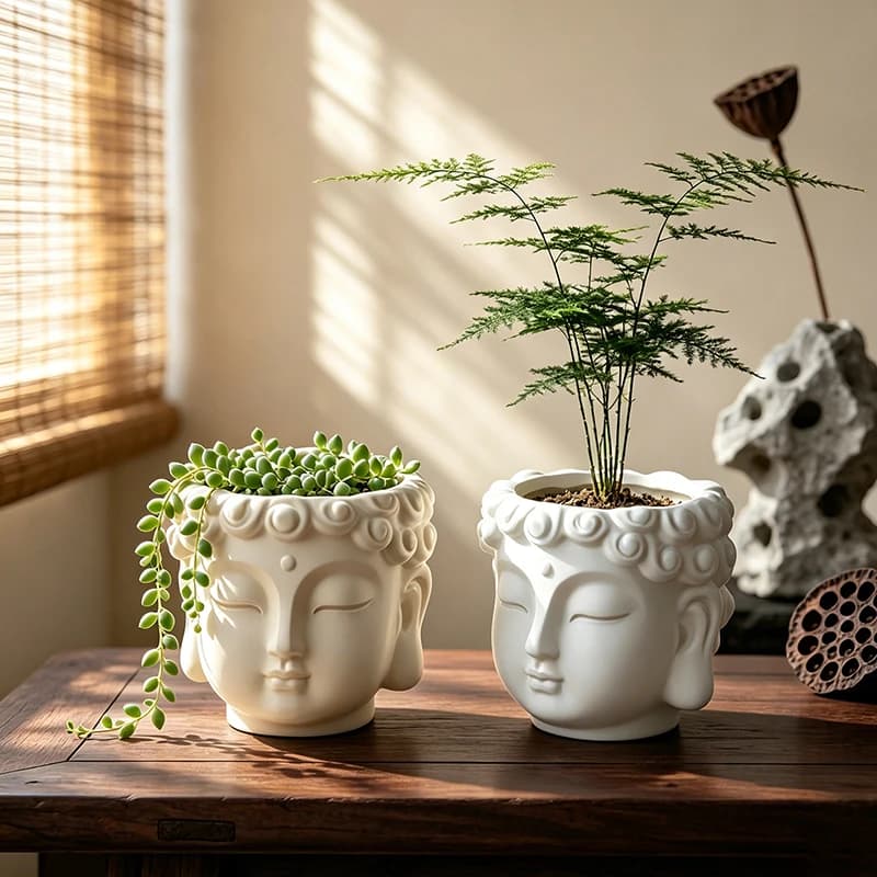 Vaso Decorativo a Forma di Testa di Buddha in Resina per Piante Succulente, Piante da Interno, Balcone, Giardino e Arredamento Soggiorno