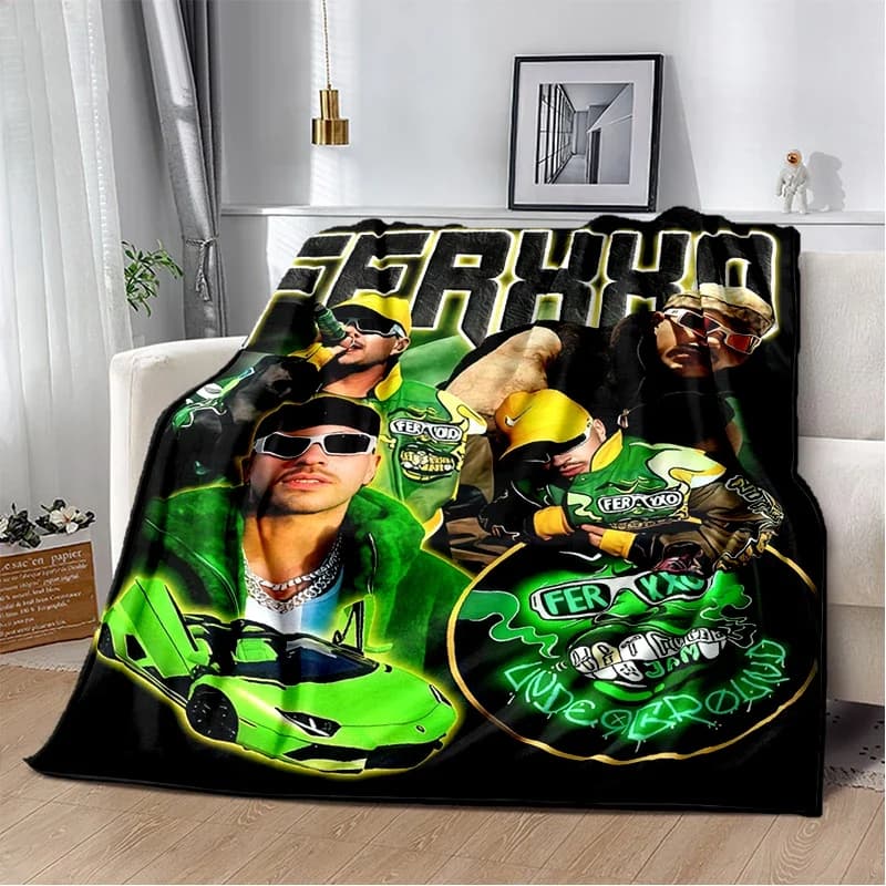 Coperta morbida in peluche 3D Feid Ferxxo Hiphop Pop Music, coperta in flanella per soggiorno, camera da letto, divano letto, copertura da picnic
