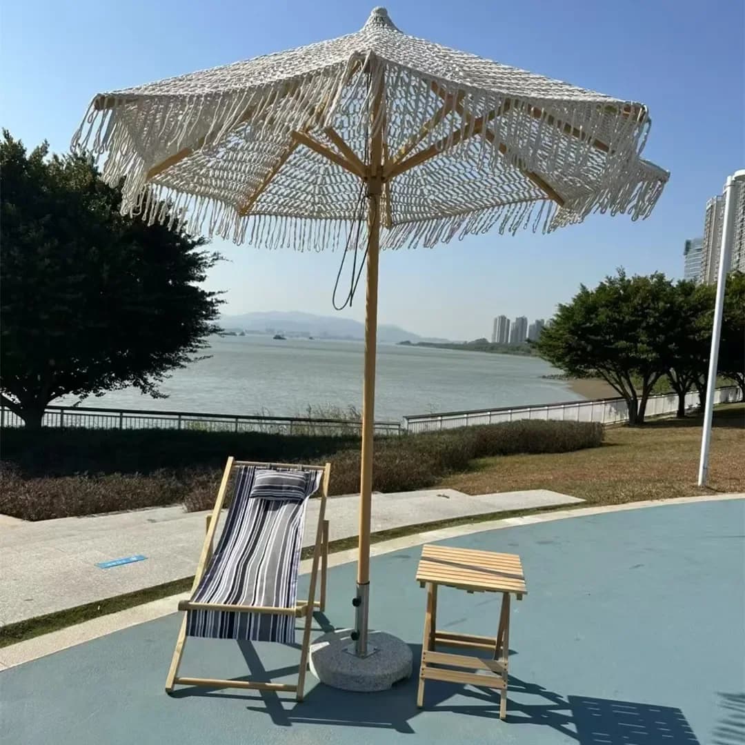 2026 New Arrival Macrame Bohemia Sun Garden Beach Umbrella Patio Umbrella With Tassels