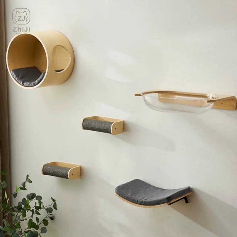 Wall Mounted Cat Climbing Frame Post Solid Wood Jumping Platform for Sleeping DIY Furniture Kitten Springboard Scratching Toy