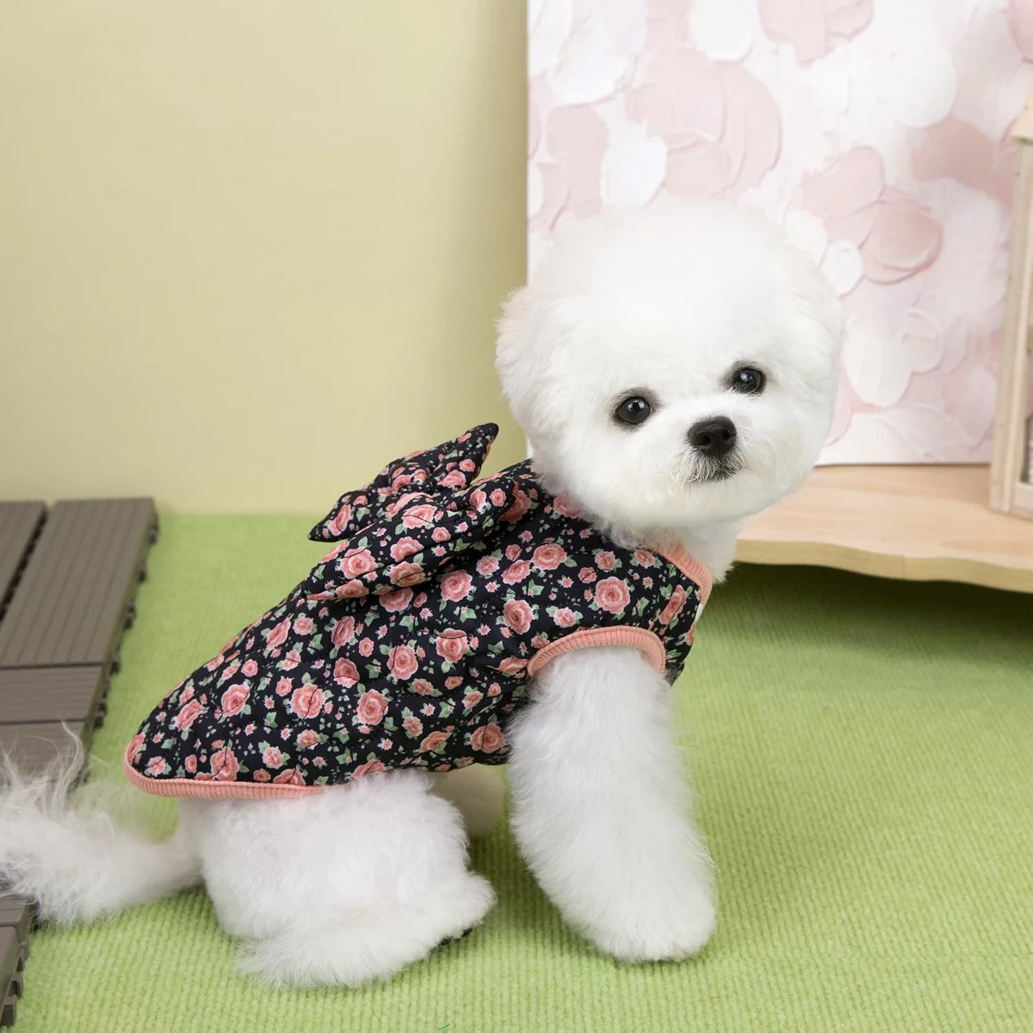 Bichon Frise Cappotto in cotone con stampa rosa Papillon per animali domestici Piumino per cani dolce Giacca maltese per climi caldi Regali per animali domestici