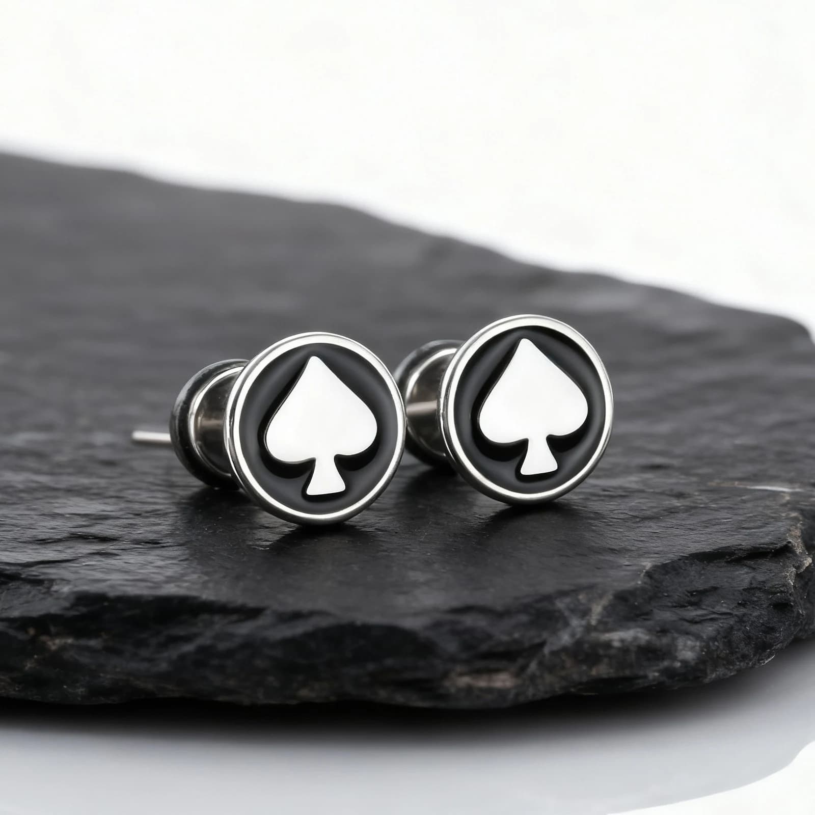 Poker Cards Peach Heart Stud Earring for Men,Stainless Steel Small Round Stud Earrings,Piercing Earring Jewelry