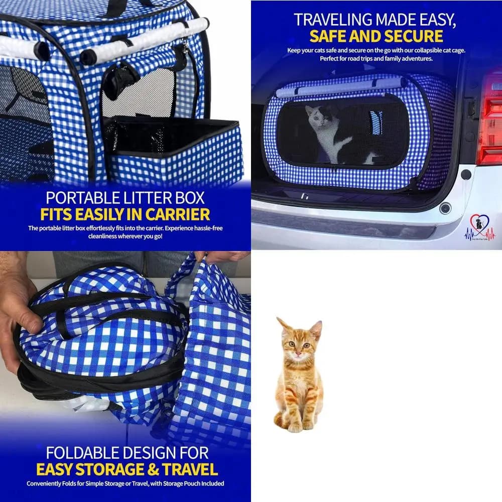 Trasportino per Gatti Pieghevole e Portatile Extra Large con Lettiera, Giocattolo con Piume e Ciotola per Cibo/Acqua - Ideale per Auto, Lunghi Viaggi e
