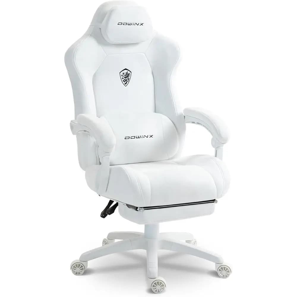 Sedia da Gaming Ergonomica con Schienale Alto in Tessuto Scamosciato e Cuscino a Molla, Bianca, Supporta fino a 200 kg