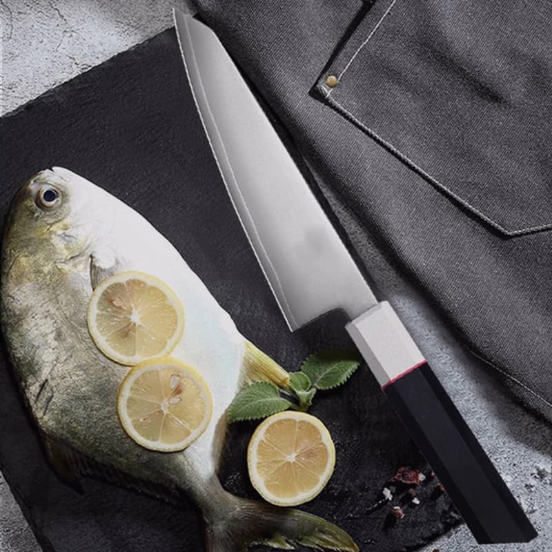 Coltello Kiritsuke da 6,3 pollici Coltello da cucina giapponese a 3 strati in acciaio rivestito 9Cr18MoV Lama da chef Mannaia per affettare la carne Verdure Coltello affilato da cucina giapponese