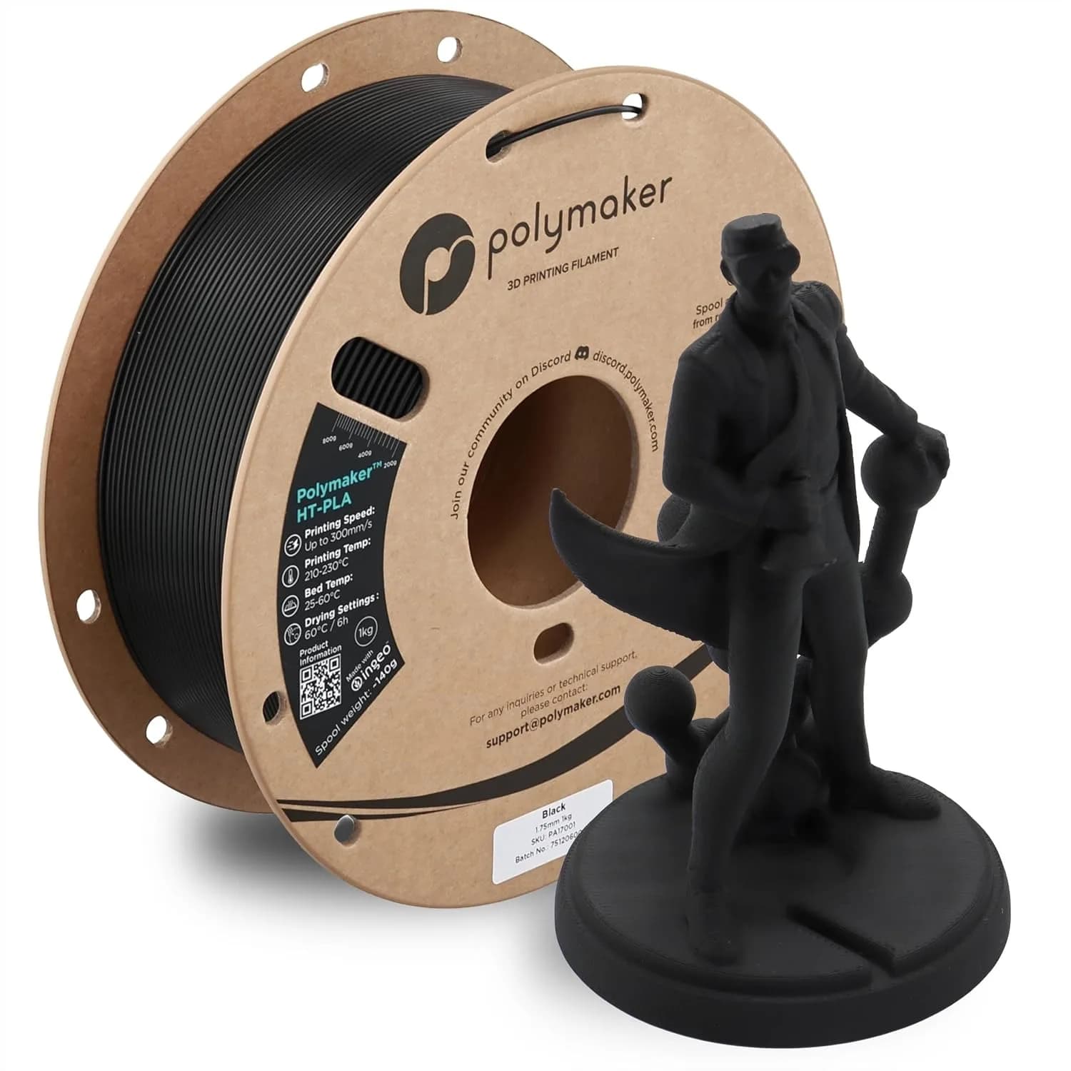 Filamento PLA ad Alta Temperatura 1.75mm Nero, Resistente al Calore Fino a 150°C ° Filamento C, Facile da Stampare, Compatibile con la Maggior Parte delle Stampanti FDM, Bobina da 1kg