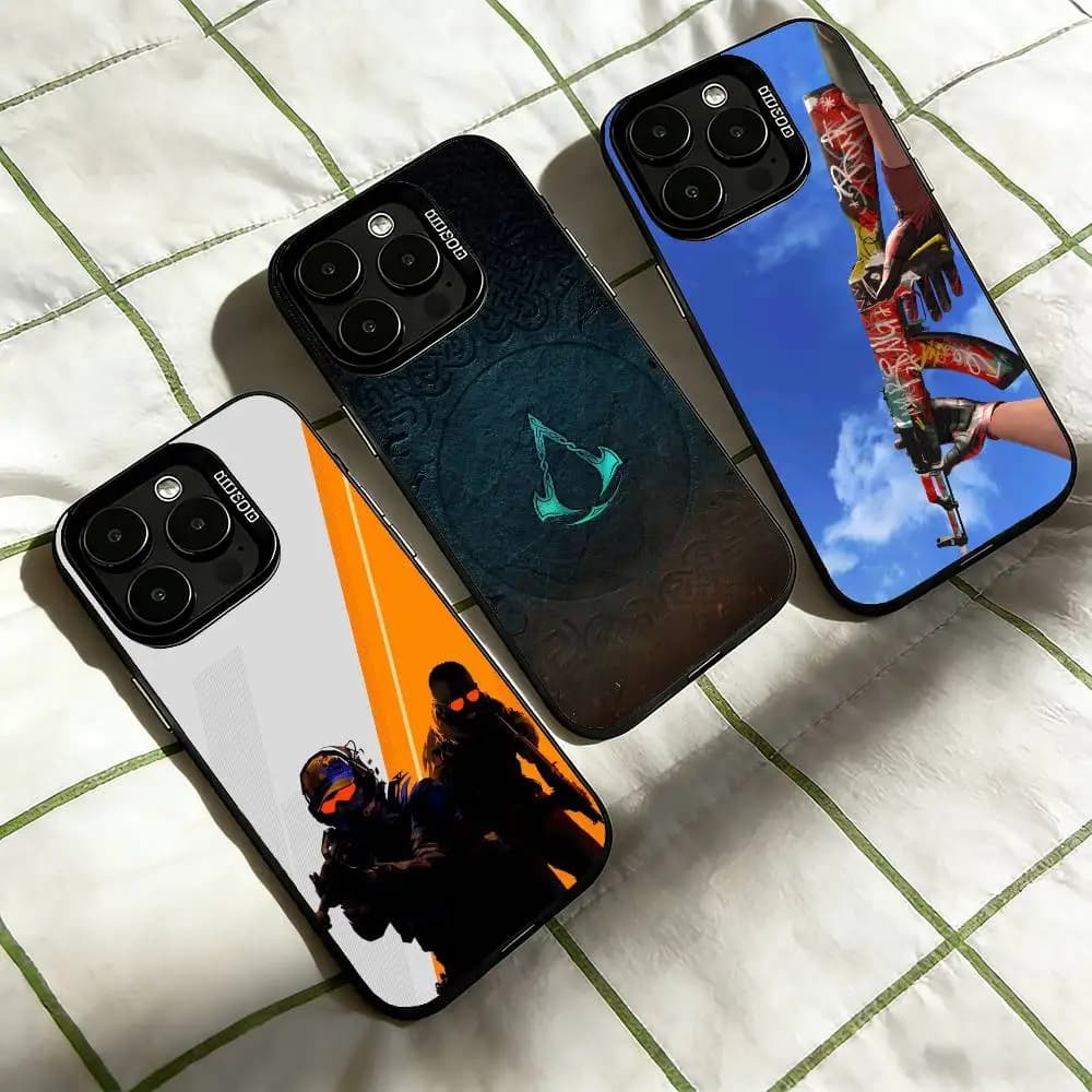 Cover per iPhone 17, 16, 15, 14, 13, 12, 11 Plus, Pro Max, XS con design colorato argento e nero, ispirato al gioco CS2 Counter-Strike2
