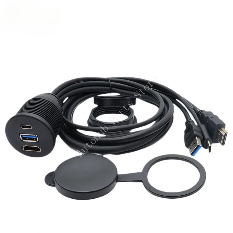 HUC30-EXT Male to Female Extension Cable – High-Speed HDMI, USB 3.0 & Type-C 3.0 for Car, Boat, Motorcycle Dashboard Use