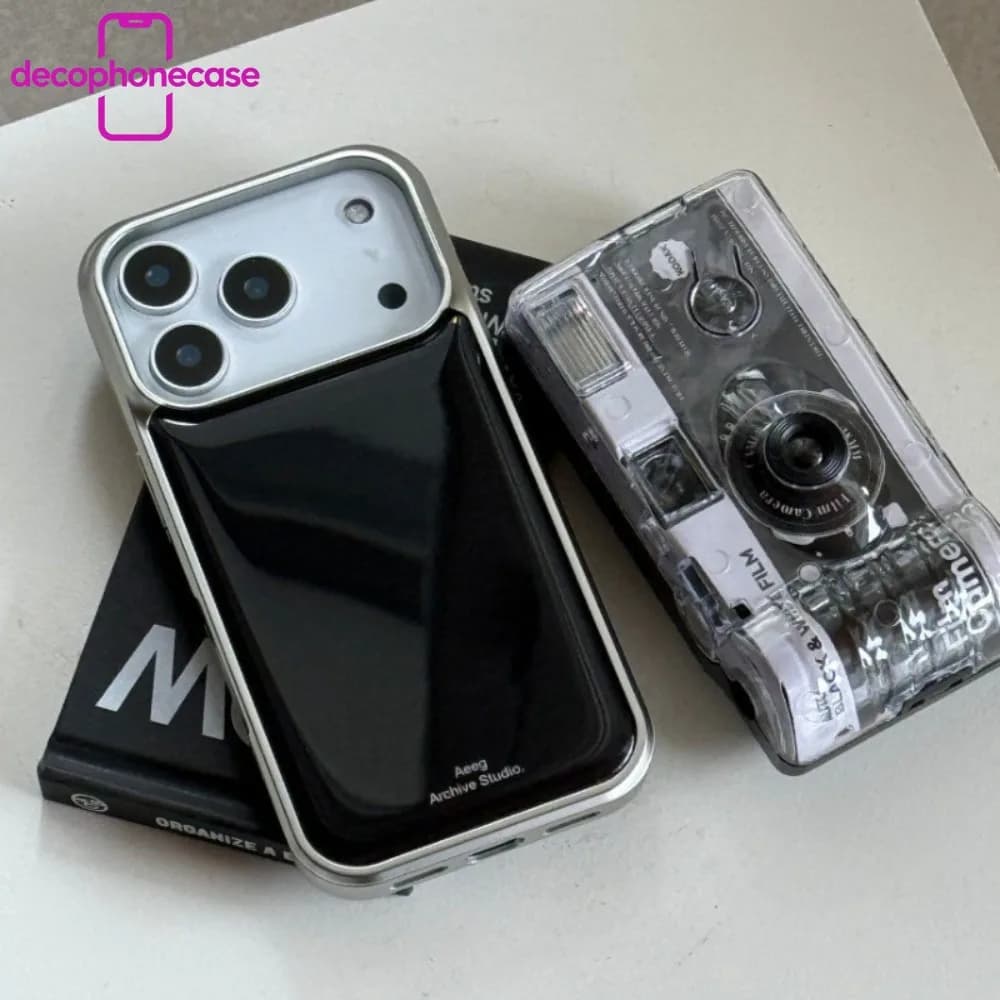 Cover Protettiva Lucida Antiurto INS Monocolore con Bordo Argento per iPhone 17 16 15 14 Pro Max Nera