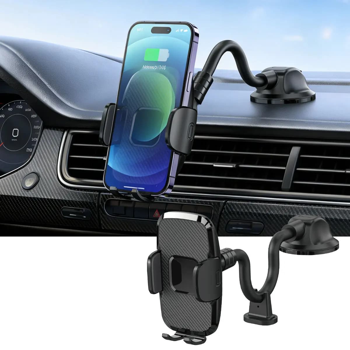 9 in Flexible Long Arm Car Phone Holder Car Windshield/Dashboard Suction Cup Phone Bracket Universal Cellphone Stand for 50-90mm