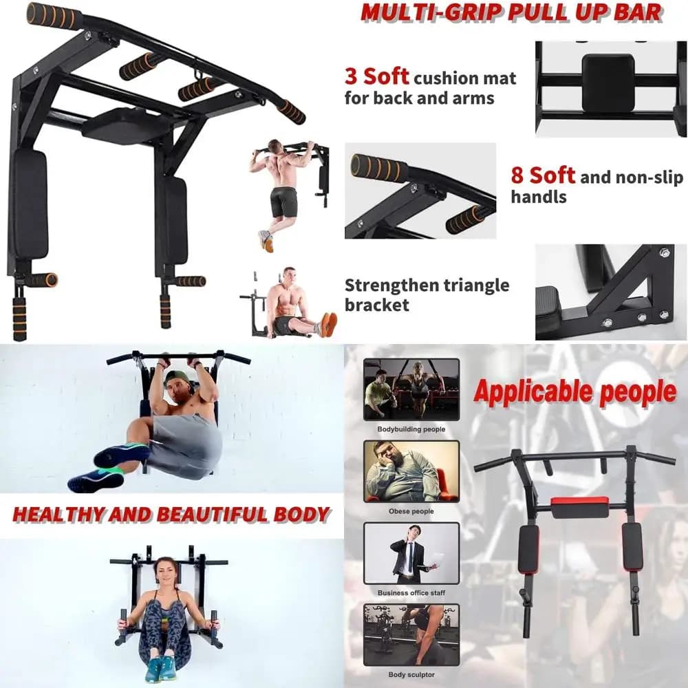 Multifunctional wall traction bar with multiple grips, home gym resistant dip station, indoor training, fitness