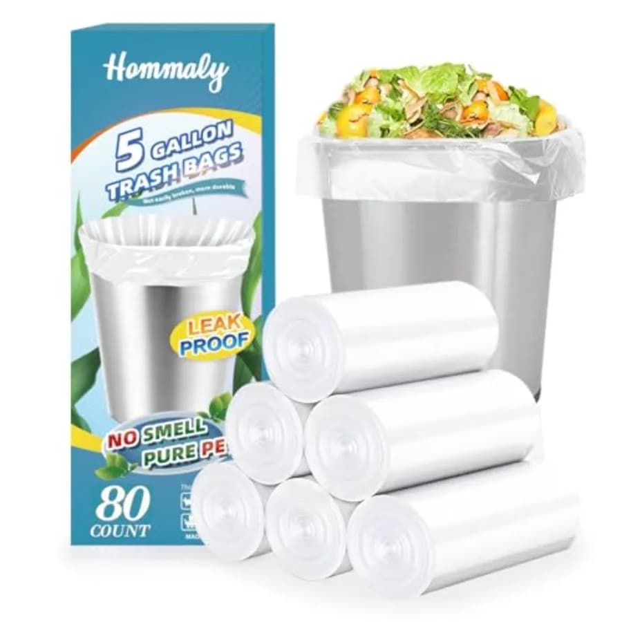 5 Gallon 80pcs Fit 4.5-5.3 Gal Small Clear Trash Bags Strong Garbage Bags, 18-20 L Bathroom Trash Can Bin Liners, Unscented Pla