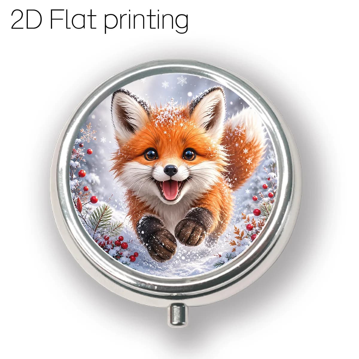 Snowy Fox Floral Illustration Pattern, Portable Pill Box for Daily Travel, Moisture-Proof Small Pill Case, Multifunctional Storage Box for Vitamins and Supplements, Small Jewelry Organizer, Waterproof Pill Storage Box, Holiday Gifts, Souvenirs, Prizes, Small Gifts, Suitable for Personal Use or as an Exquisite Gift Choice