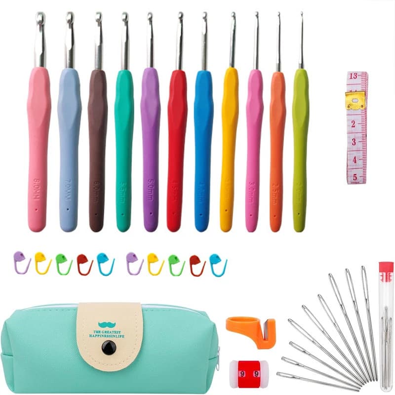 Set di uncinetti da 11 pezzi (2mm-8mm) con borsa portatile, segnapunti e metro a nastro per lavori artigianali fai da te e regali