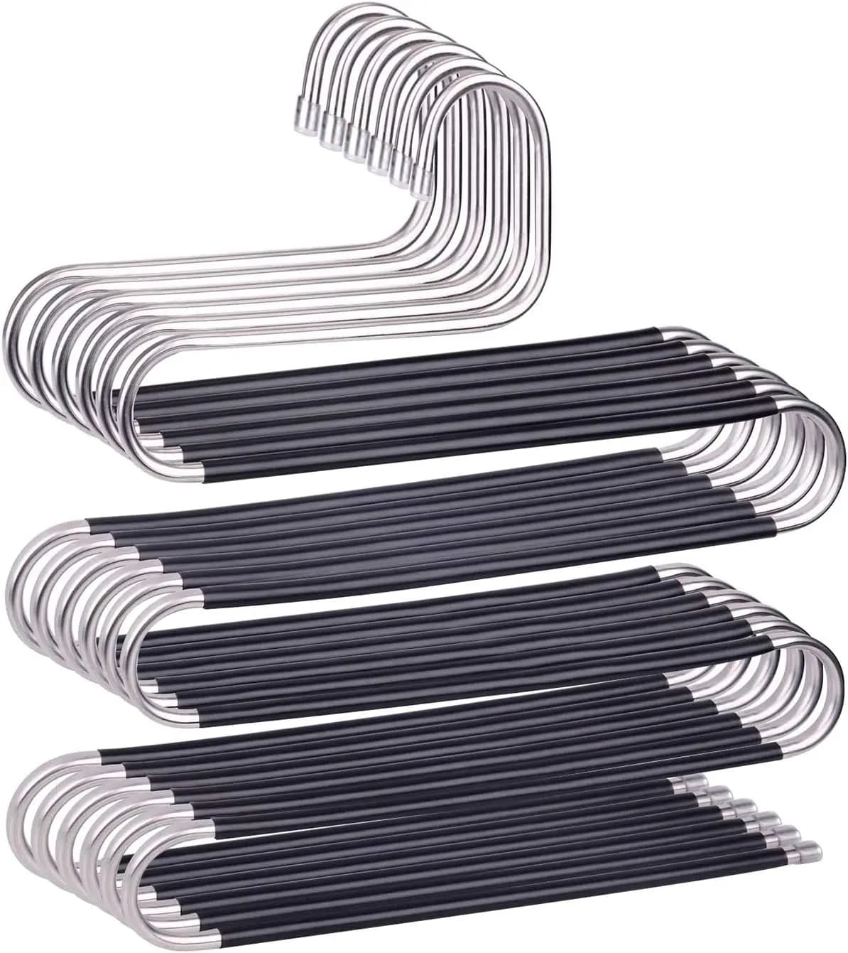 Confezione da 6 appendiabiti salvaspazio antiscivolo in acciaio inossidabile a forma di S per pantaloni, jeans, sciarpe, neri