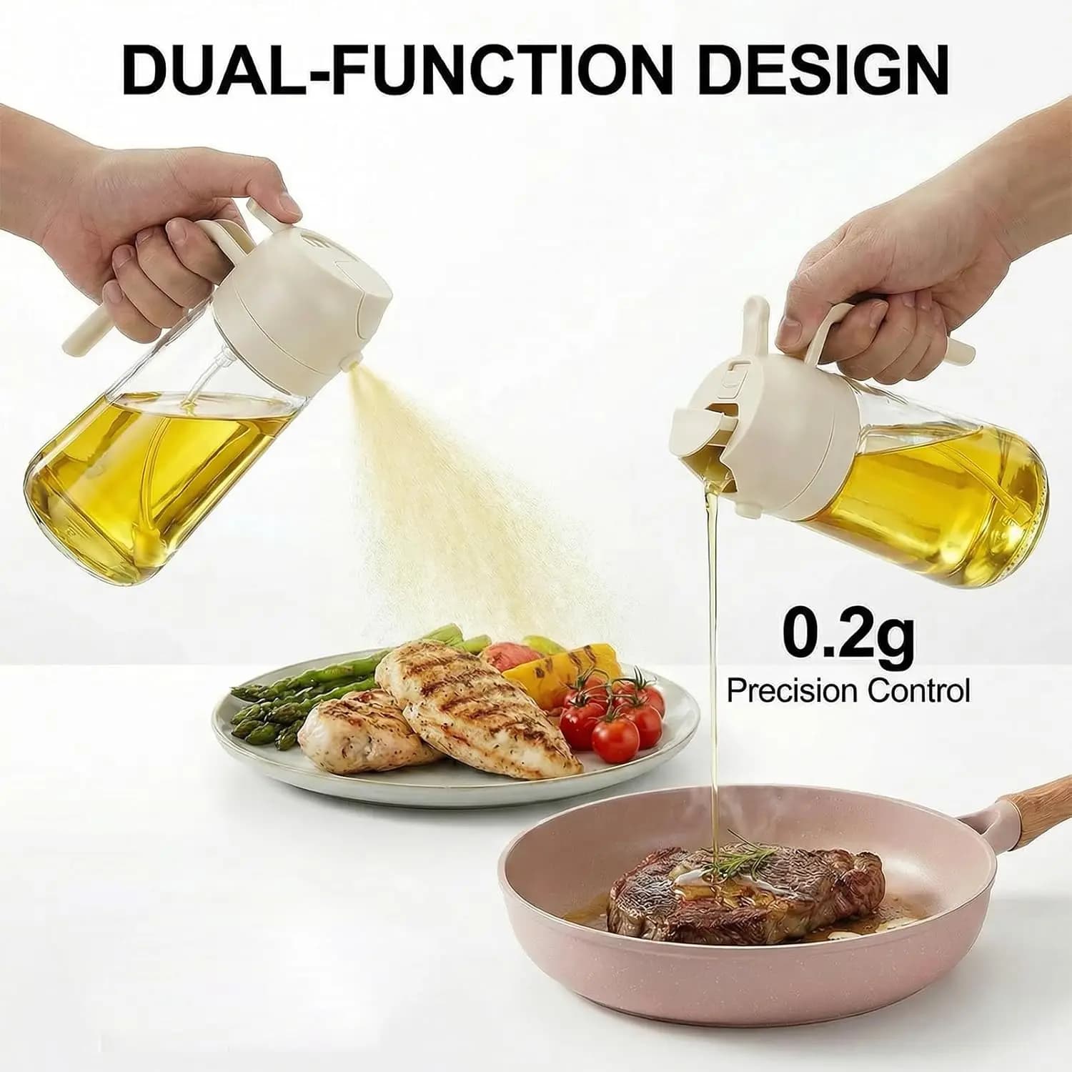 Bottiglia Spray per Olio d'Oliva 2 in 1 da 450ml con Dispenser in Vetro per Cucinare, Friggitrice ad Aria, Insalate, BBQ e Grigliate