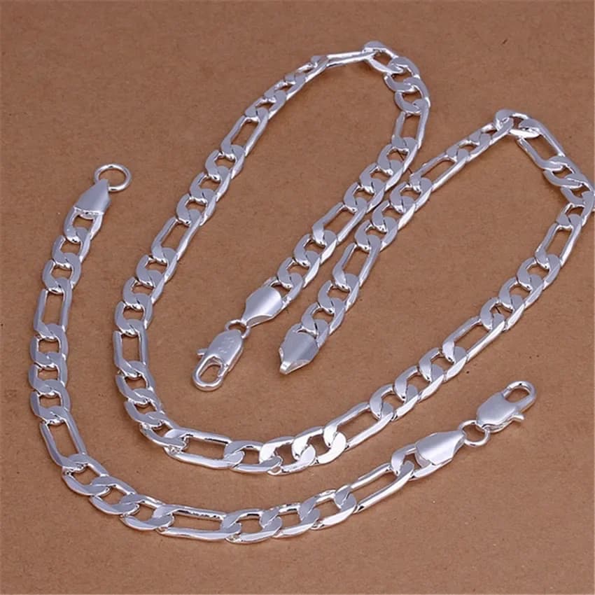 Collana di bracciali a catena classica in argento sterling 925 da 8 mm Set di gioielli per donna uomo Accessori da sposa per feste di moda Regali