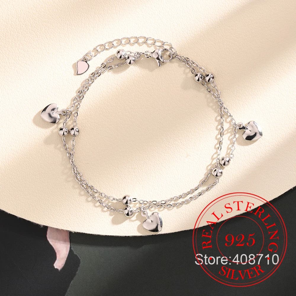 Bracciale con ciondolo a forma di cuore d'amore a doppio strato coreano in argento sterling 925 con denaro reale per le donne, ragazze, regalo di gioielli per feste di nozze Homme