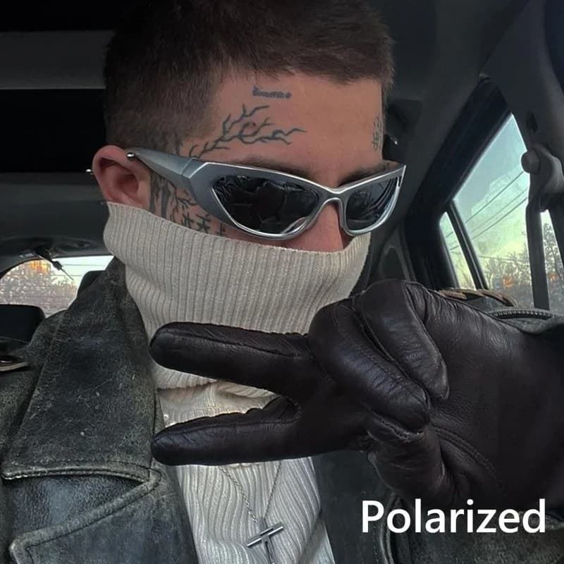 Occhiali da Sole Polarizzati Y2K Stile Steampunk per Ciclismo 2026, Occhiali Punk da Donna, Occhiali da Sole Designer da Uomo con Lenti a Specchio Argento, Moda