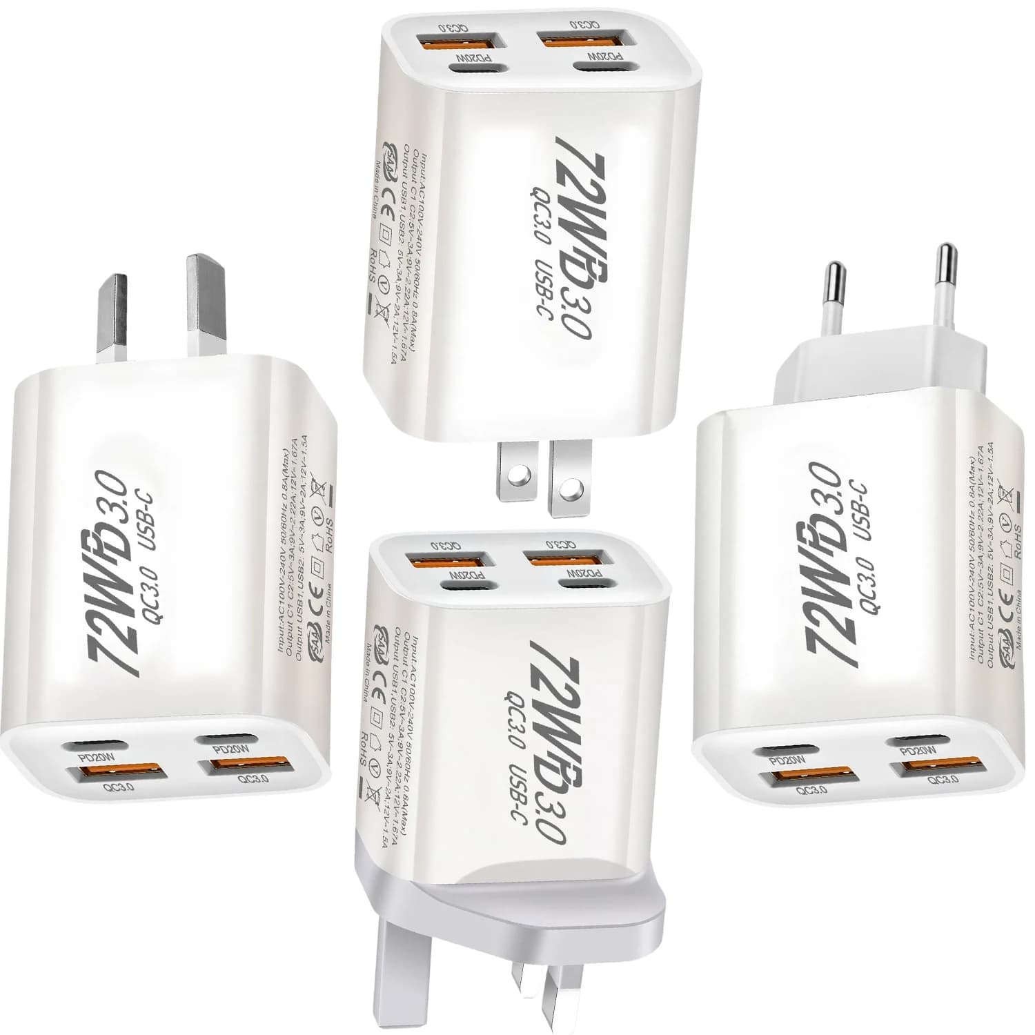 72W GaN Dual Port USB Type-C Charger PD QC3.0 Fast Charging Travel Wall Charger For iPhone17 16 15 Samsung Xiaomi Redmi Oneplus