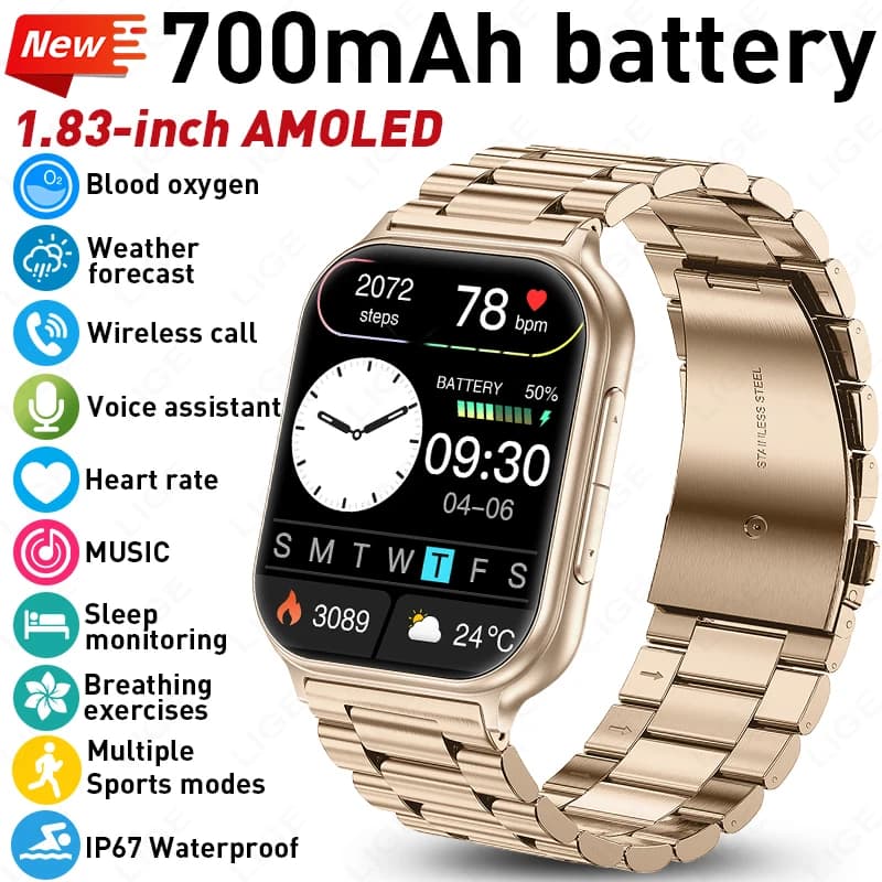 LIGE Smartwatch Sportivo con Tracker Fitness, Schermo Touch Completo, Chiamate Bluetooth, Impermeabile IP67, per Uomo e Donna