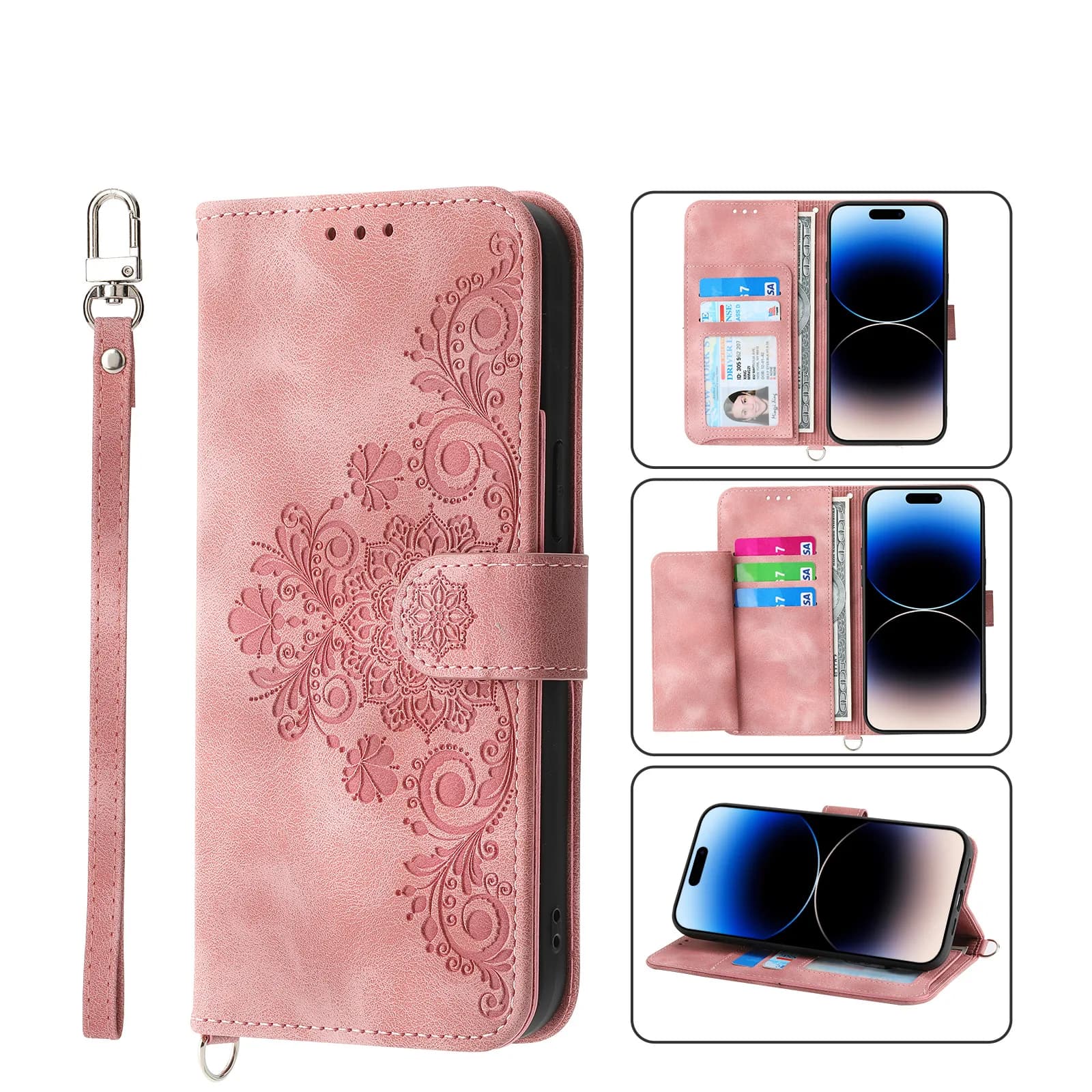 Custodia a tracolla in pelle con cinturino da polso e 3 slot per carte per Xiaomi POCO F7 Ultra F6 F5 X7 X6 X5 X4 NFC M7 M6 M5S M5 M4 Pro