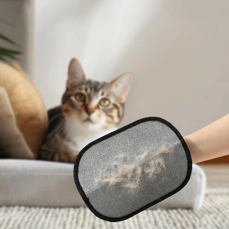 Guanto Spazzola Rimuovi Peli per Gatti e Cani, con Dispositivo Raccoglipelo per Pelo Lungo/Corto/Riccio, Raschietto per la Pulizia Domestica