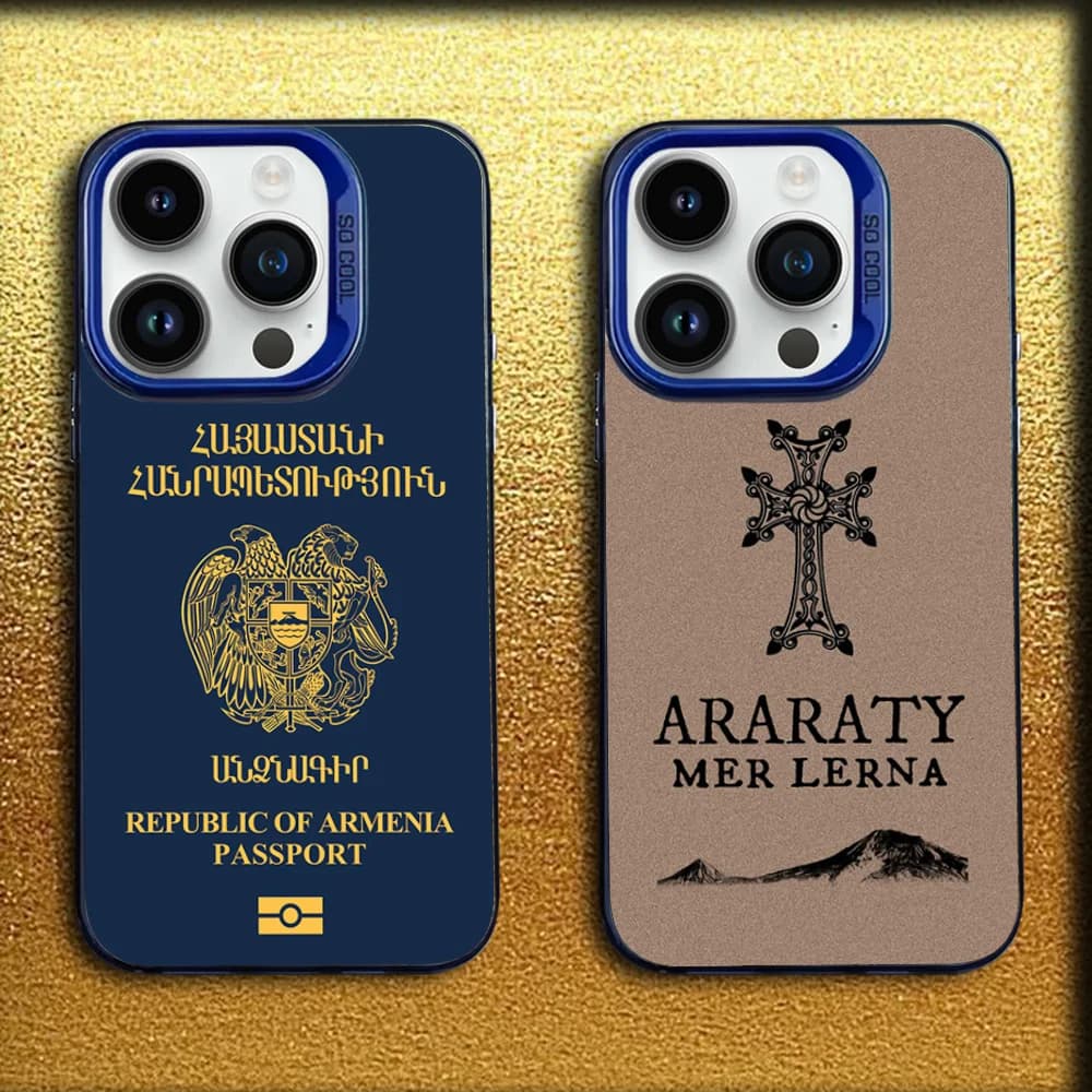 Custodia per telefono ARTE con bandiera dell'Armenia per iPhone 16,15,14,13,12,11, Mini,Pro,MAX Cover in silicone blu opaco