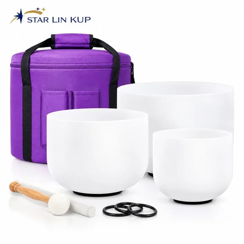 STAR LIN KUP 3pcs Quartz Crystal Singing Bowls Set 6 8 10 Inch A C F Note Chakra Healing Meditation Sound Therapy with Carry