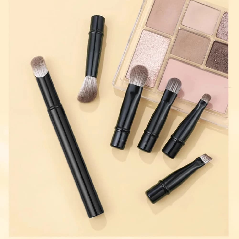 6pcs Portable Mini Makeup Brush Set with Detachable Travel Contour Concealer Brush,Eyeshadow Brush and Double-ended Makeup Brush