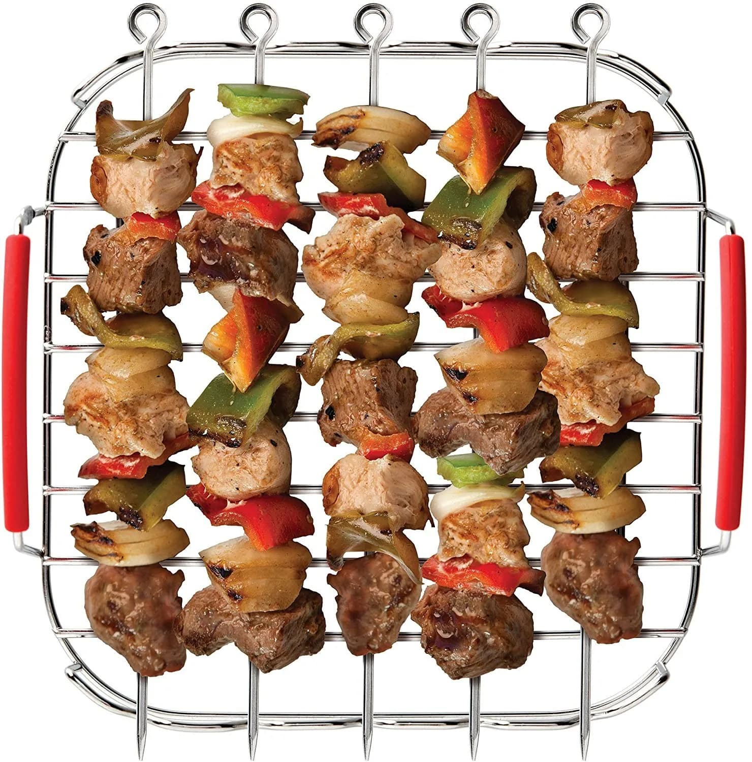 Friggitrice ad aria da 8 pollici Griglia per barbecue Griglia per barbecue quadrata in acciaio inossidabile con ago per spiedino Cottura a vapore Accessori per friggitrice ad aria