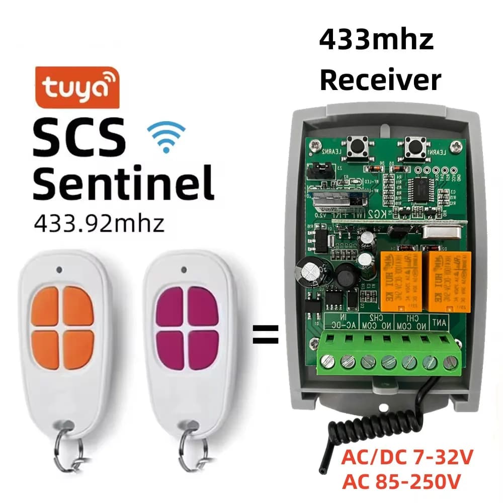 SCS SENTINEL Controller Tuya WiFi Smart Life Ricevitore porta garage 7-32V 85-250V 2CH 433MHz Telecomando apricancello universale