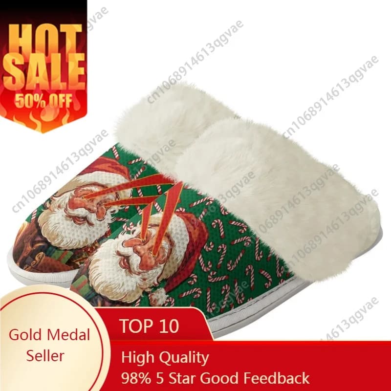 Pantofole natalizie divertenti con canna di zucchero di Babbo Natale, per uomo e donna, per la casa, in cotone, in peluche, per camera da letto, per tenere al caldo, pantofole leggere termiche personalizzate