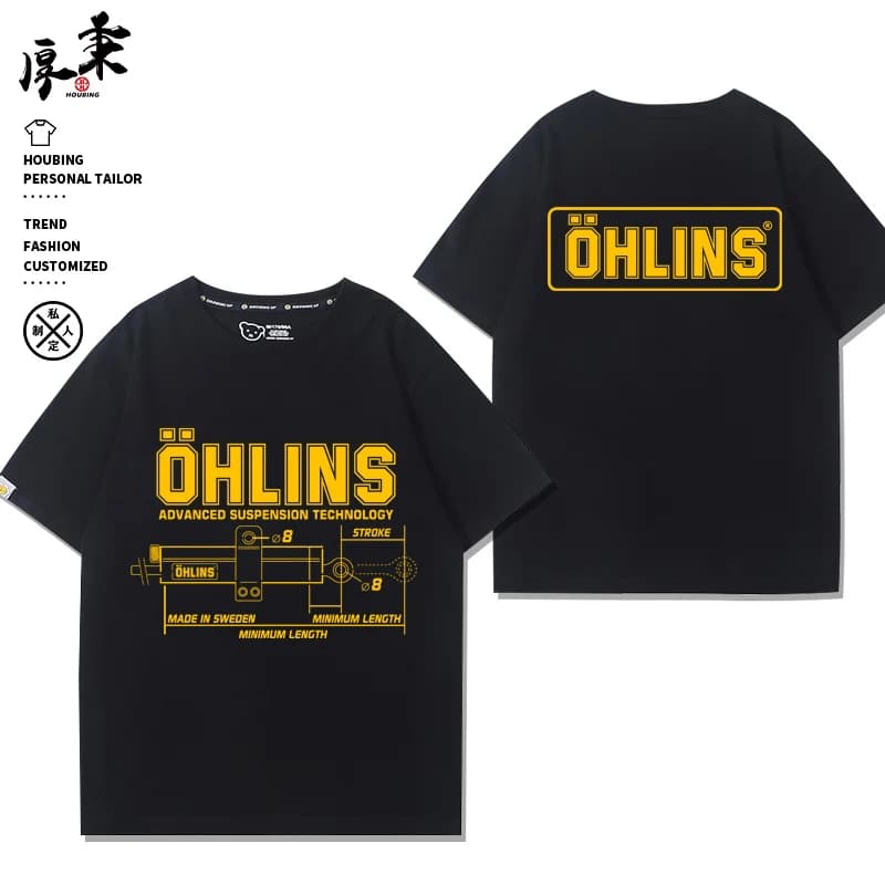 T-shirt Estiva da Uomo 2026 OHLINS con Ammortizzatore Moto Modificato, in Puro Cotone, a Maniche Corte, Abbigliamento Casual da Uomo