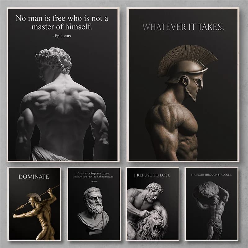 Alexander the Great Quote Motivational Wall Art Spartan Warrior Canvas Ancient Greek Poster Bronze Statue Sculpture Room Deco