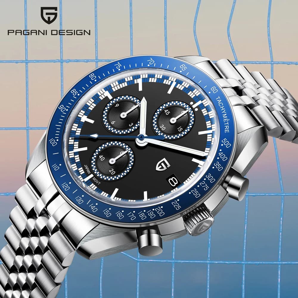 PAGANI DESIGN Watches AR Sapphire Crystal Quartz Watch For Men 2026 New Lattice Luminous Waterproof Chronograph Japan VK67 Movt