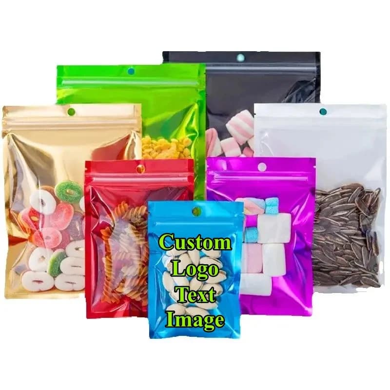 100 Sacchetti Piatti in Plastica Trasparente per Snack, Personalizzabili con Logo e Testo, per Matcha, Caramelle, Cavi Dati, Spezie, Chicchi di Caffè, Tè
