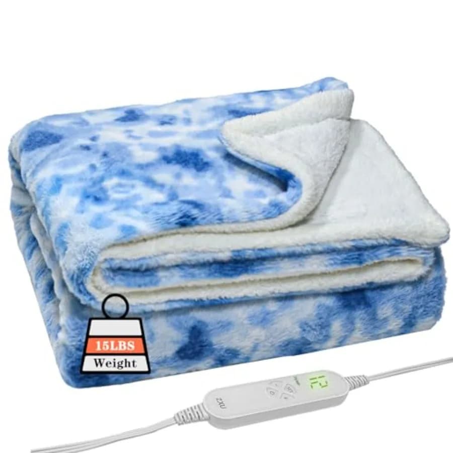 Coperta Pesante Riscaldata 122x183 cm in Sherpa per Adulti, 6,8 kg, Coperta Elettrica Morbida e Calda, 12 Zone di Riscaldamento