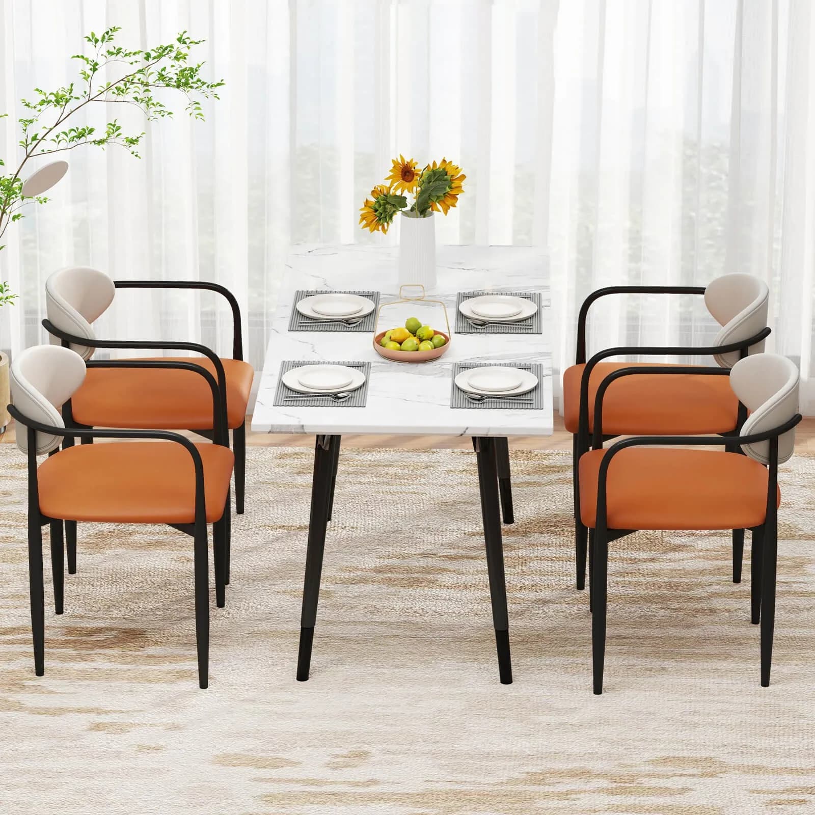 Set di 4 sedie da pranzo imbottite con schienali e sedili imbottiti, robuste