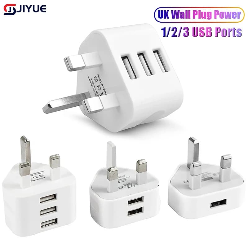 Adattatore per caricabatterie da muro a 3 pin con spina UK con convertitore adattatori da viaggio per porte USB 1/2/3 per caricabatterie di ricarica IOS Samsung Huawei