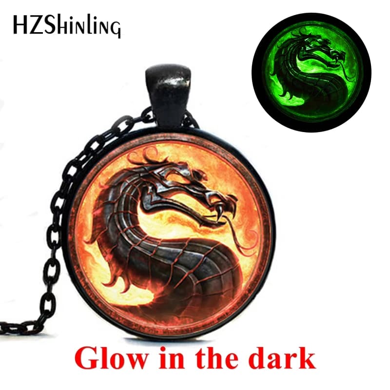 2019 New Fashion Dragon collane Mortal Kombat pendenti cupola di vetro gioielli collana incandescente pendente Glow in the Dark