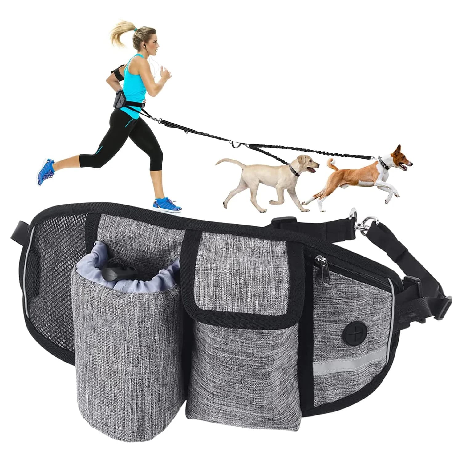 Guinzaglio da corsa per cani a mani libere con 2 fasce ammortizzanti 2 manici guinzaglio in vita riflettente in Nylon impermeabile per passeggiate con i cani