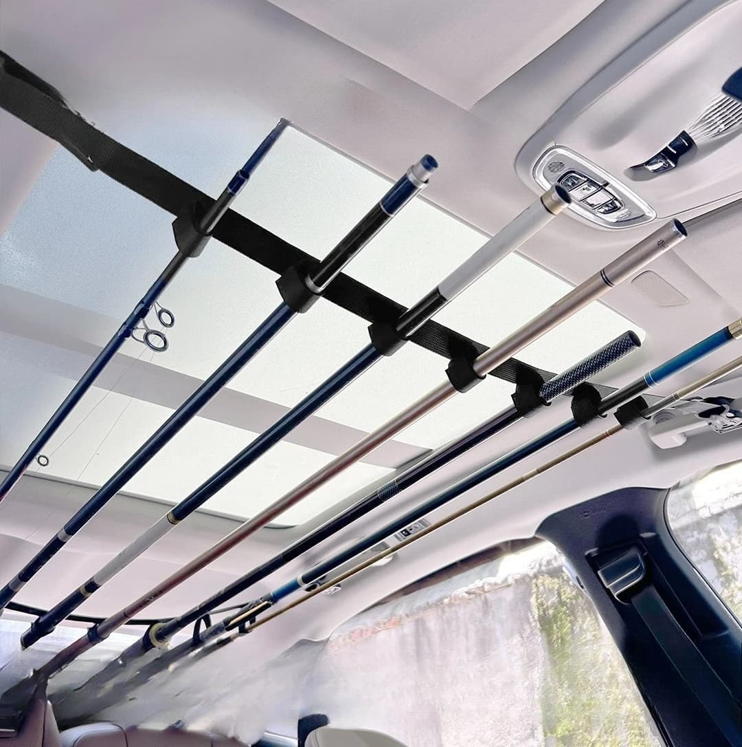 Cinghia per porta canne da pesca con fissaggio per portacanne da auto, supporto superiore in velcro, supporto per canne da mare e esche, attrezzatura da pesca