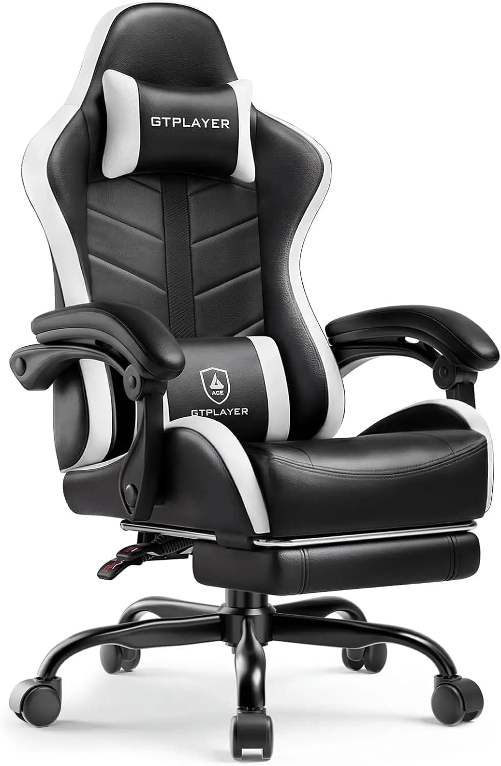 Sedia da Gaming Ergonomica con Poggiapiedi Regolabile, Reclinabile e Supporto Lombare per Adulti, Bianco Neve