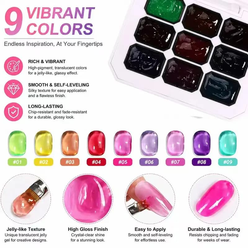 Smalto per unghie primaverile color caramella a 9 colori, a lunga durata e resistente, effetto sfumato, regali per nail art, nail art per saloni di bellezza.