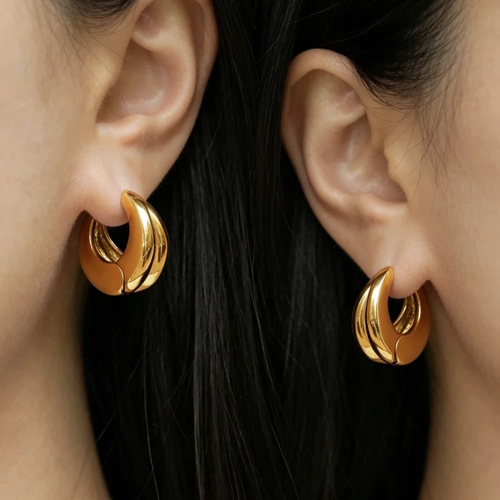 2026 Unique Polished Double-layer Chunky Hoop Earrings Small Circle Round Stainless Steel Ear Buckle Huggies Punk Jewelry Bijoux
